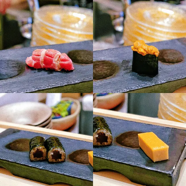 拖羅-油花分布完美，入口即化 油脂四溢
海膽-日本銀次郎紫海膽，飽滿濃香