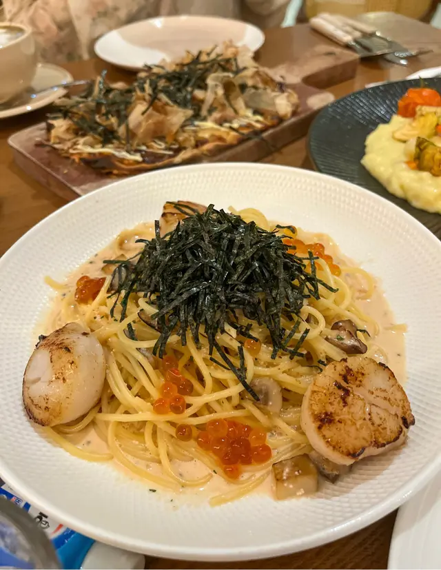 香煎刺身帶子明太子忌廉意粉 