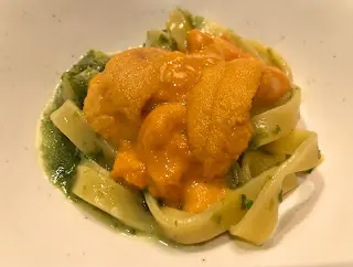 Home made pasta with “Aonon” sauce topped with premium Hokkaido uni