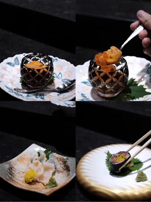 三文魚子配官崎海膽杯/象拔蚌/沙甸魚卷