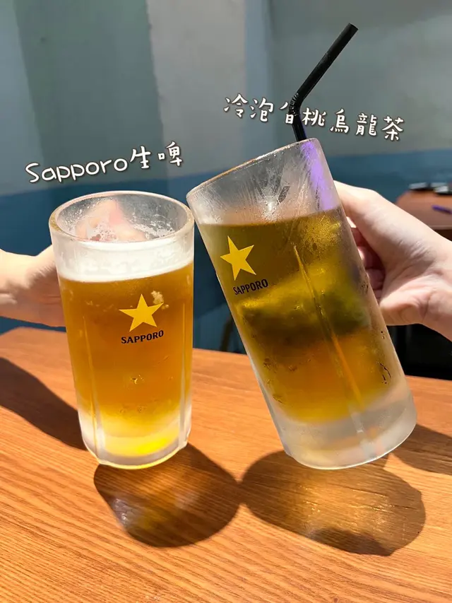 Sapporo生啤$38/杯,冷泡白桃烏龍茶$22/杯