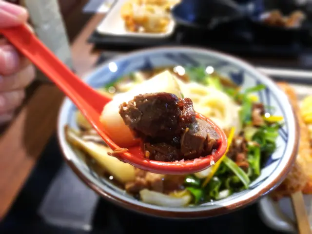 京蔥鴨肉湯烏冬、野菜魷魚、蕃薯天婦羅