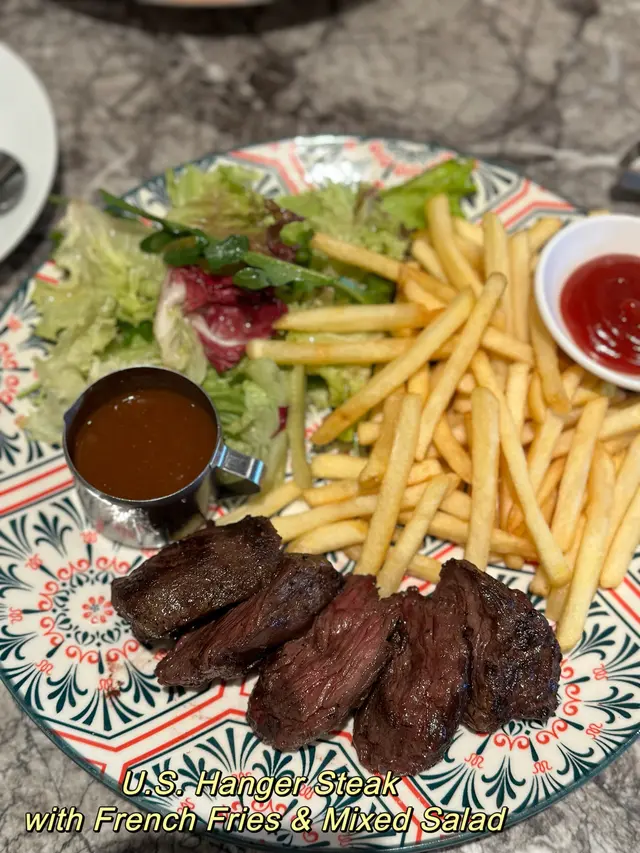 U.S. Hanger Steak with French Fries & Mixed Salad