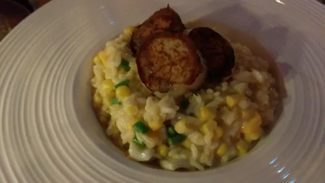 魷魚燒南瓜法邊豆粟米黄金意大利飯伴香煎北海道帶子