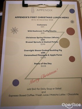 Christmas lunch menu - Appendix Coffee &amp; Bar in Causeway Bay 