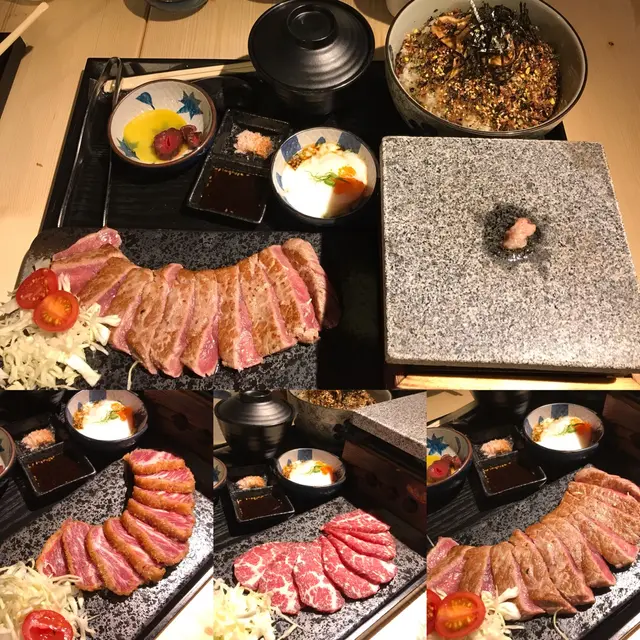 火山石燒牛定食:美國頂級吉列牛小排、澳洲和牛肉眼上蓋肉、熊本霜降西冷扒)