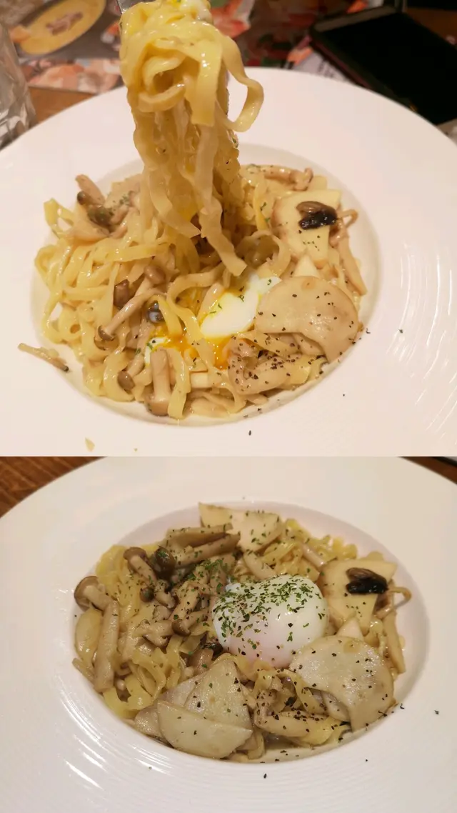 溫泉蛋蒜香蘑菇鮮製意粉