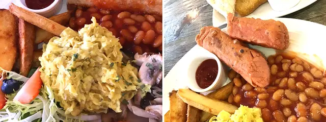 炒素滑蛋同烤德國素肉腸!
素蛋係用腐皮做,估唔到觀感口感味道又ok喎,加埋啲「蛋汁」,夠哂滑。
素肉腸原來係大豆做成,所以口感似得黎重好軟熟,個皮烤得好香同脆,真正做到皮脆內滑!