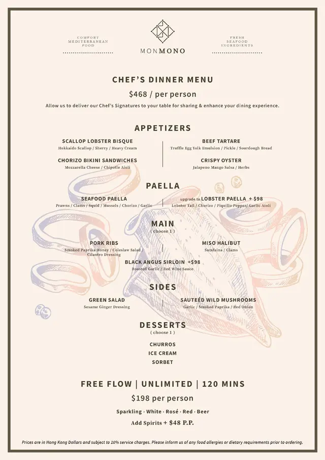 Spring Chef's Dinner Menu