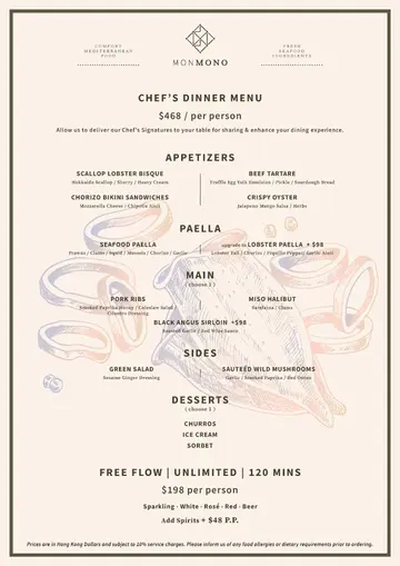 Spring Chef's Dinner Menu 