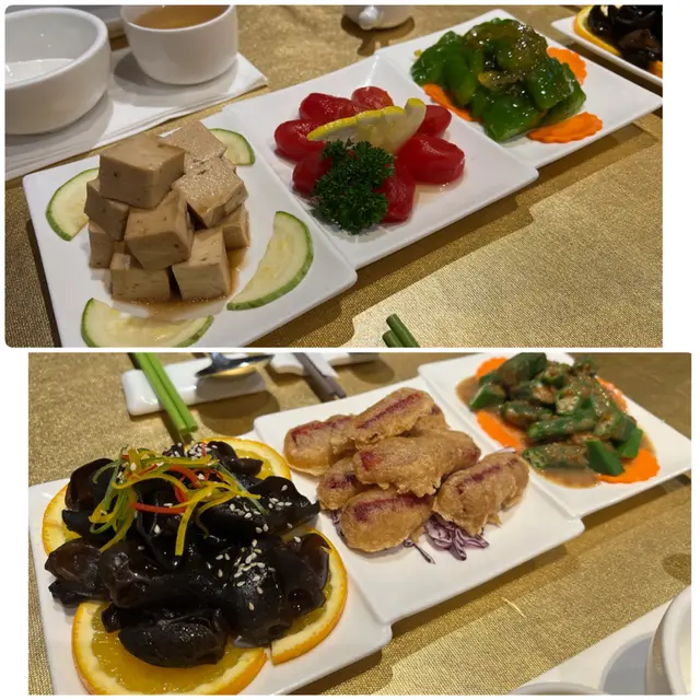 滷水豆腐、話梅蕃茄仔、柚子涼瓜、涼拌雲耳、脆炸紅菜頭、芝麻醬秋葵