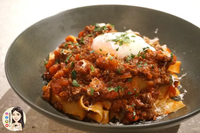 Bolognese Fettuccine with Onsen Egg