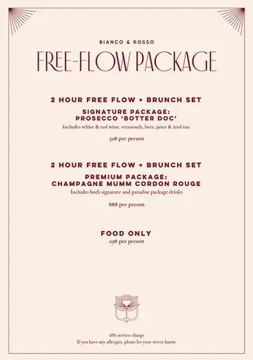 Weekend Brunch Drinks Package (as of 15 January 2025)