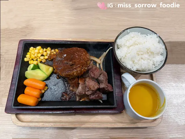 鐵板美國一口牛扒+ 宮崎和牛漢堡扒