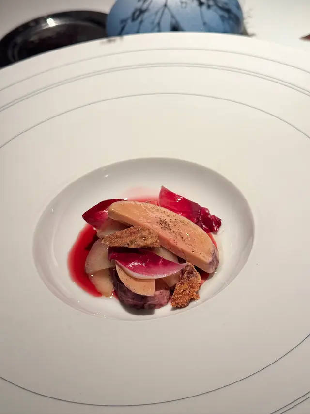 POACHED FOIE GRAS WITH FUJI APPLE AND MULLED WINE