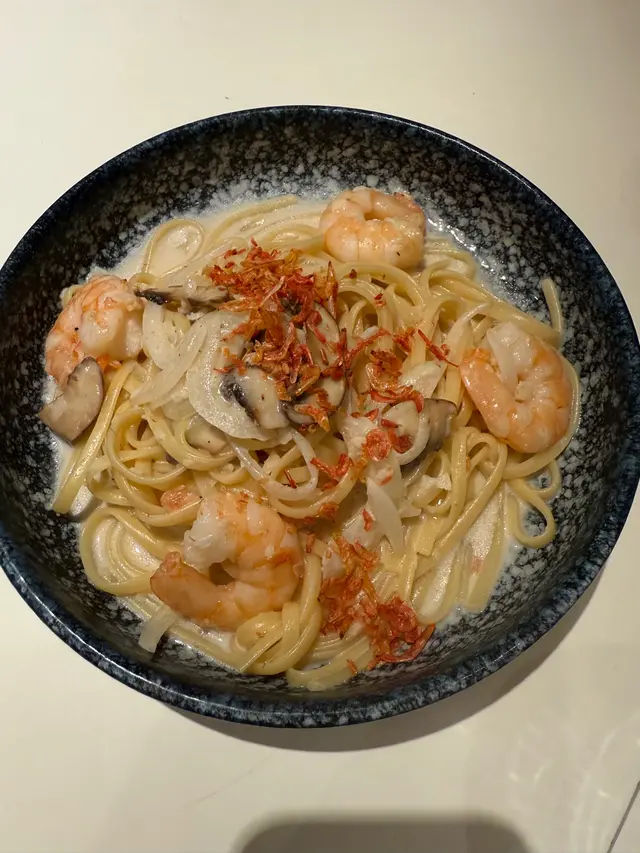 汁香濃，有蝦，開心share #意粉 #扁意粉 #蝦 #櫻花蝦 