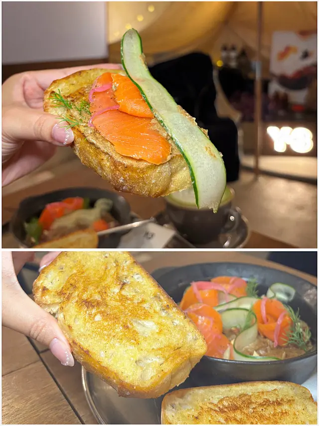 煙三文魚椰菜花蓉配酸種麵包