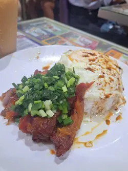 Rice with Honey Barbecue Pork & Pan-fried Egg with Scallion Oil