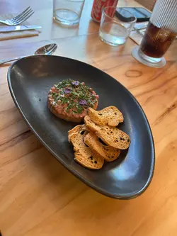Beef Tartare: Chilli & vinegar emulsion, anchovy, crostini 