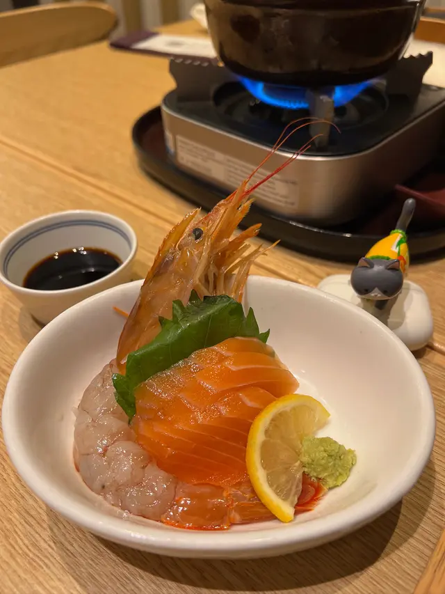 三文魚赤海蝦刺身🧡