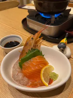 三文魚赤海蝦刺身🧡