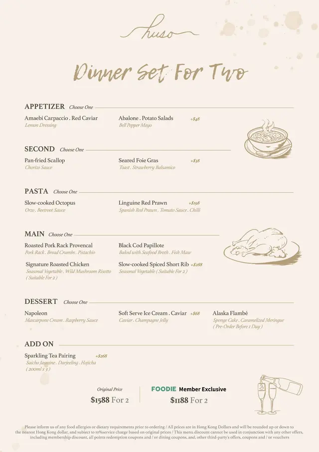 Dinner Set Menu For 2