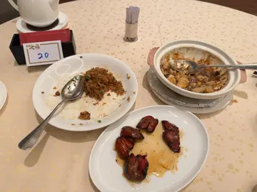 生炒糯米飯  蜜汁雞肝  咸魚茄子豆腐煲
