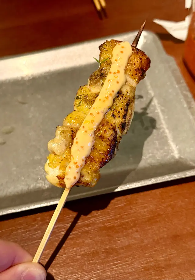 青葵蟹籽醬三黃雞肉串